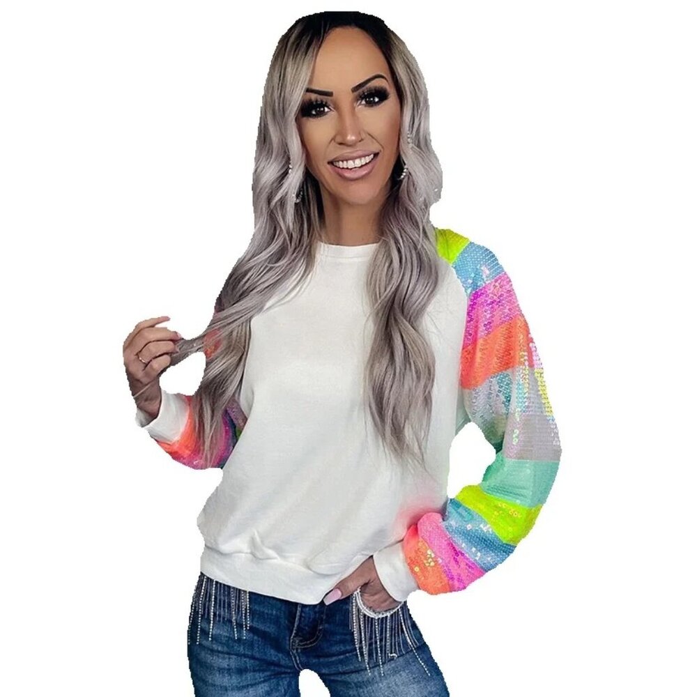 Pastel Rainbow Sequin Sweatshirt NWOT Top Sweater Blouse